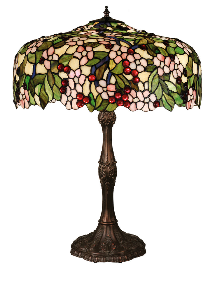 Meyda Tiffany Lighting 31148 Tiffany Cherry Blossom Three Light Table Lamp Lamp Bronze / Dark