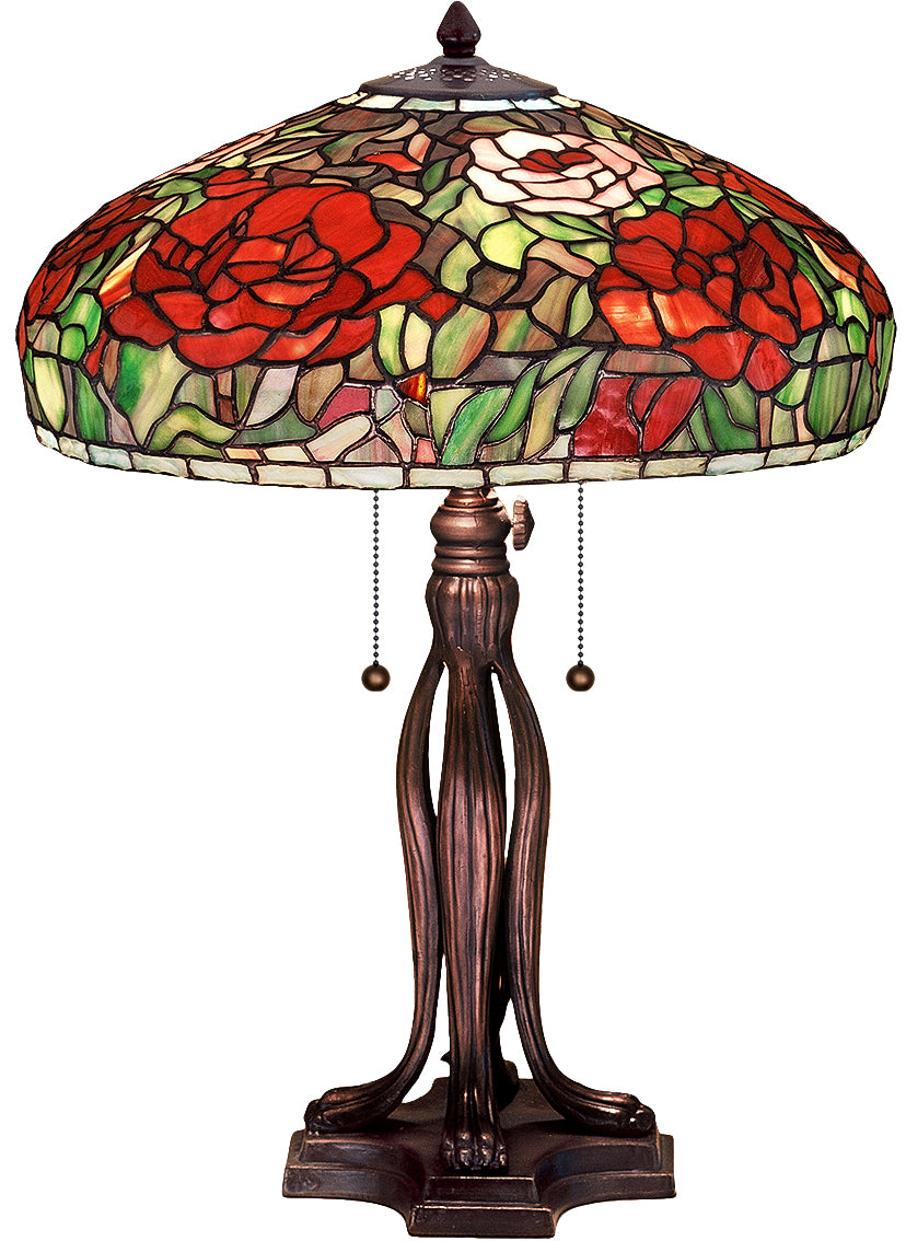 Meyda Tiffany Lighting 32292 Tiffany Peony Two Light Table Lamp Lamp Bronze / Dark