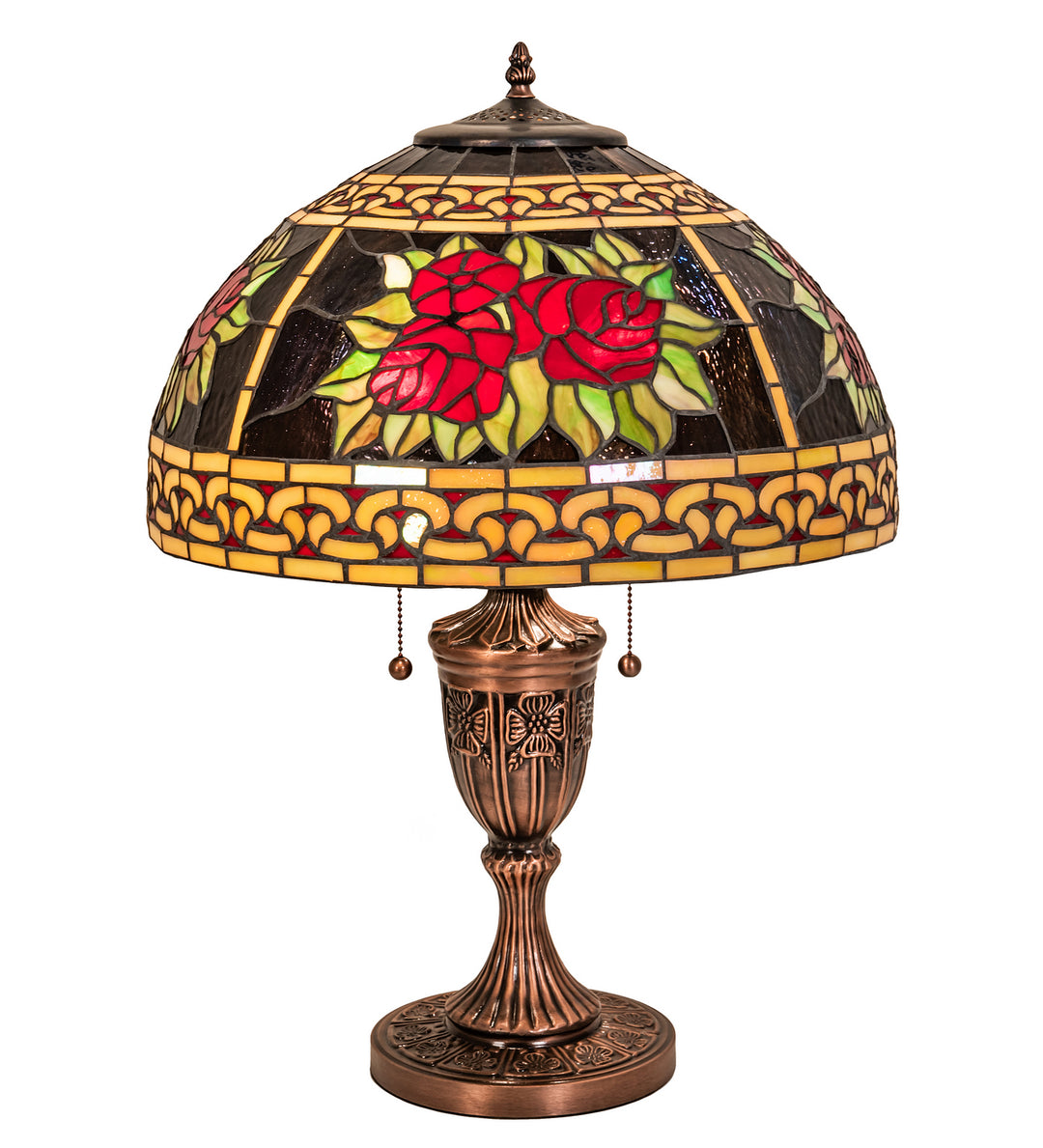 Meyda Tiffany Lighting 37788 Roses & Scrolls Two Light Table Lamp Lamp Bronze / Dark