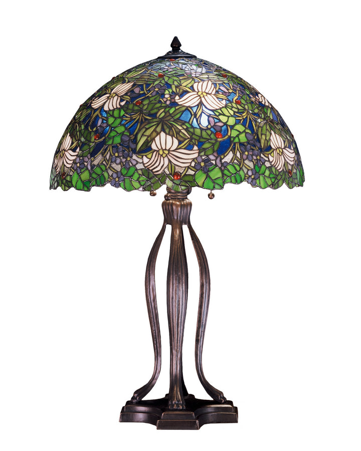 Meyda Tiffany Lighting 52172 Trillium & Violet Three Light Table Lamp Lamp Bronze / Dark