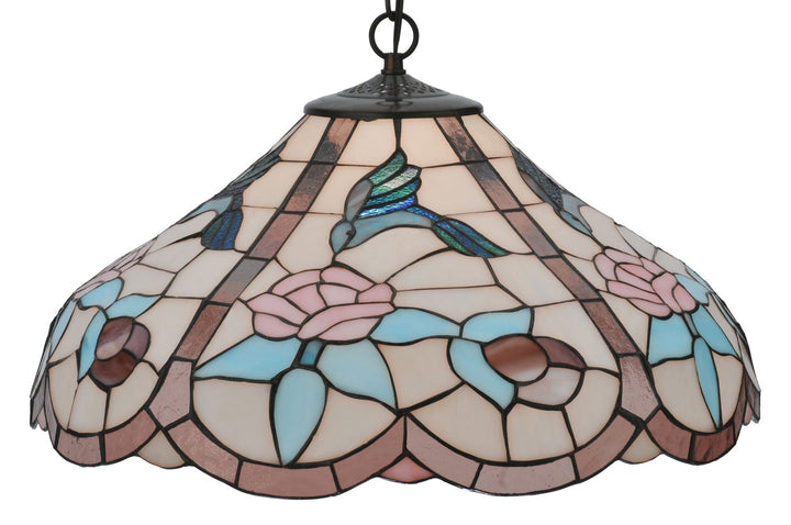 Meyda Tiffany Hummingbird 26635 Pendant Light - Lt Peach Pink Purple/Blue Seafoam