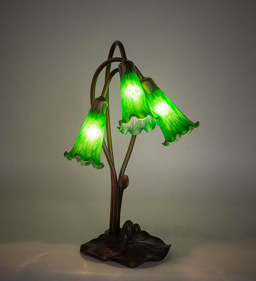 Meyda Tiffany Lighting 14150 Green Pond Lily Three Light Accent Lamp Lamp Bronze / Dark