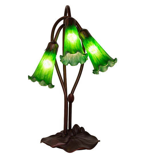 Meyda Tiffany Lighting 14150 Green Pond Lily Three Light Accent Lamp Lamp Bronze / Dark