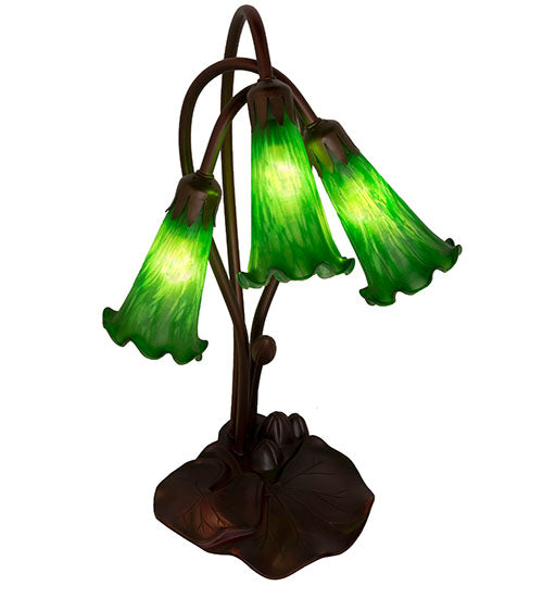 Meyda Tiffany Lighting 14150 Green Pond Lily Three Light Accent Lamp Lamp Bronze / Dark