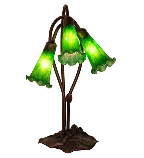 Meyda Tiffany Lighting 14150 Green Pond Lily Three Light Accent Lamp Lamp Bronze / Dark