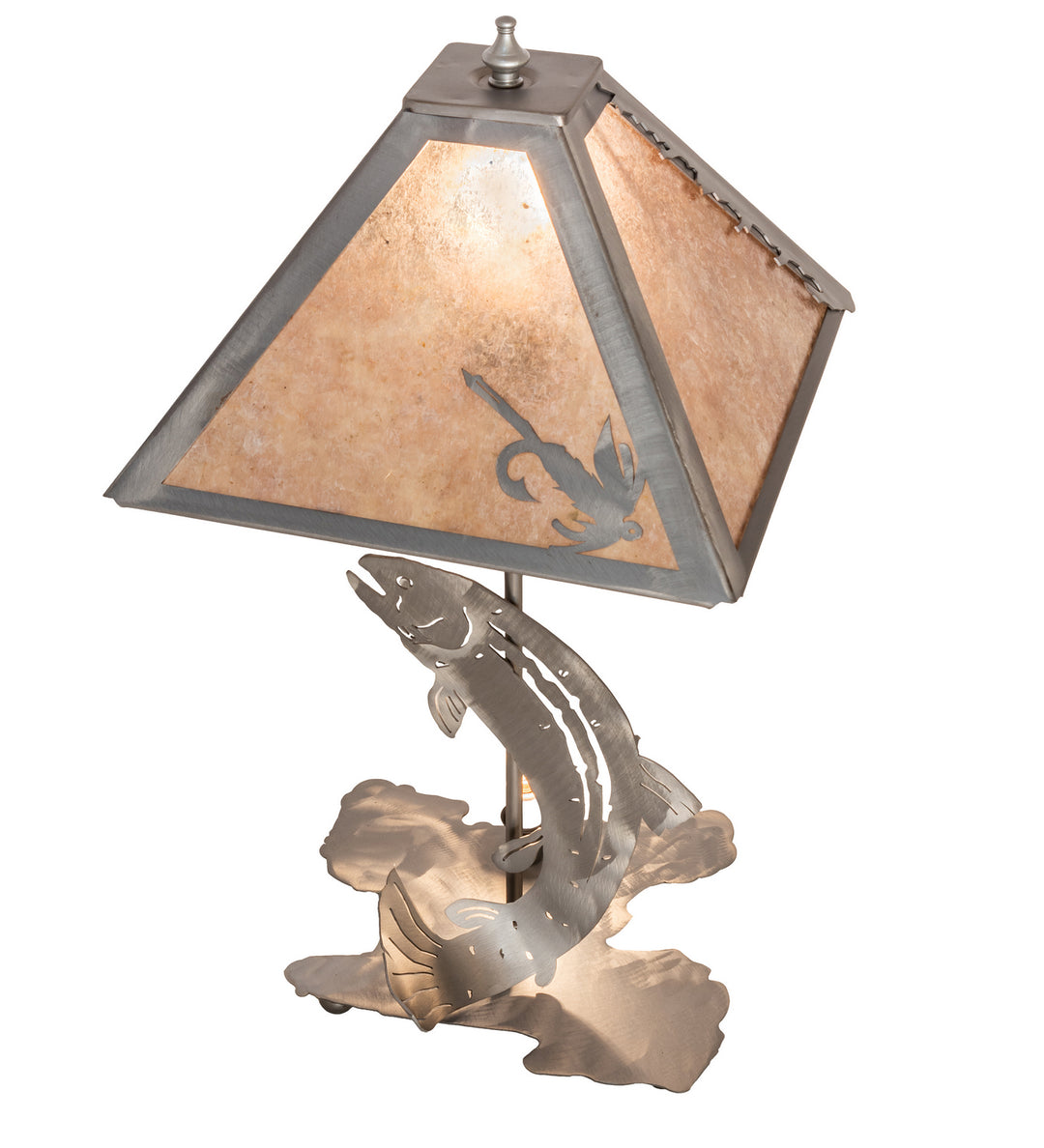 Meyda Tiffany Lighting 24231 Leaping Trout One Light Table Lamp Lamp Pewter, Nickel, Silver