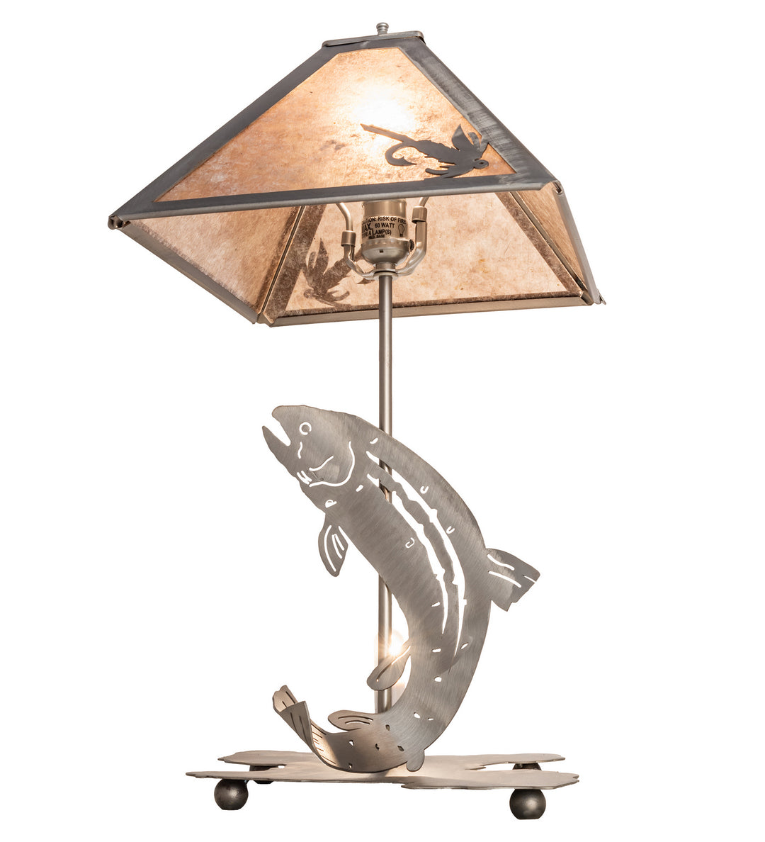 Meyda Tiffany Lighting 24231 Leaping Trout One Light Table Lamp Lamp Pewter, Nickel, Silver