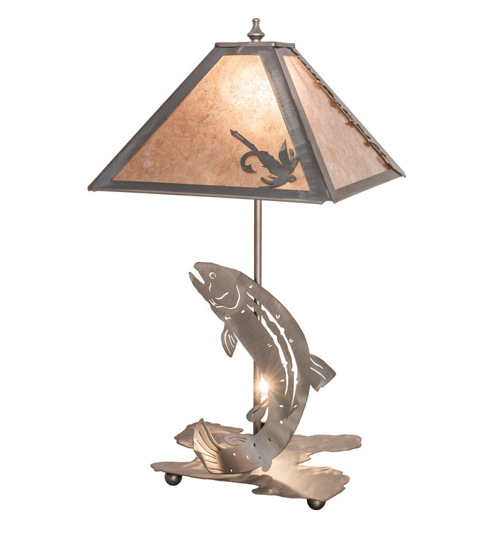 Meyda Tiffany Lighting 24231 Leaping Trout One Light Table Lamp Lamp Pewter, Nickel, Silver