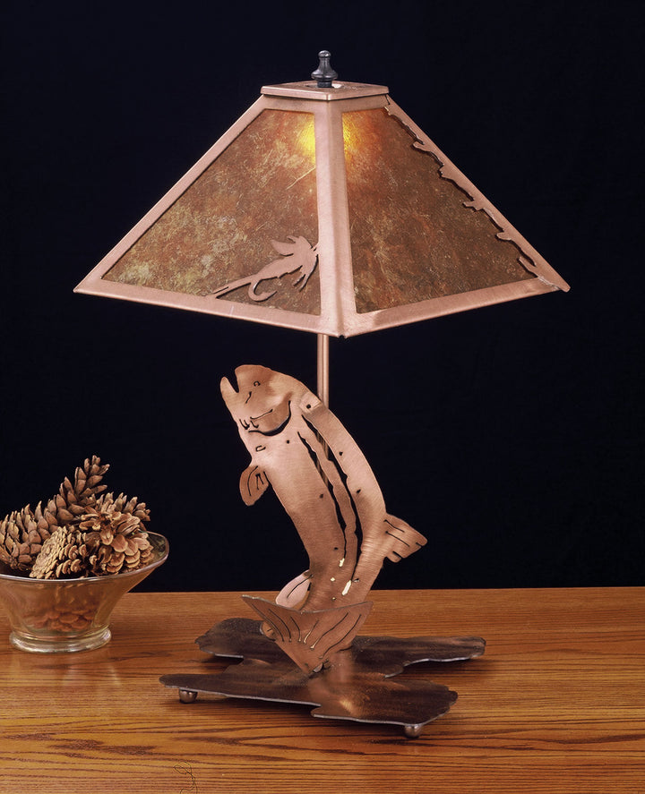 Meyda Tiffany Lighting 32532 Leaping Trout Two Light Table Lamp Lamp Light