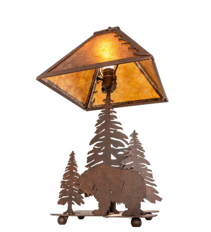 Meyda Tiffany Lighting 32555 Grizzly Bear Through The Trees Two Light Table Lamp Lamp Bronze / Dark