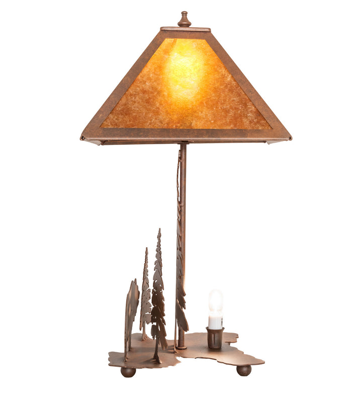 Meyda Tiffany Lighting 32555 Grizzly Bear Through The Trees Two Light Table Lamp Lamp Bronze / Dark