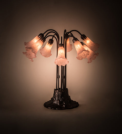 Meyda Tiffany Lighting 14363 Pink Pond Lily Ten Light Table Lamp Lamp Bronze / Dark