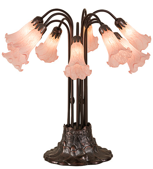 Meyda Tiffany Lighting 14363 Pink Pond Lily Ten Light Table Lamp Lamp Bronze / Dark