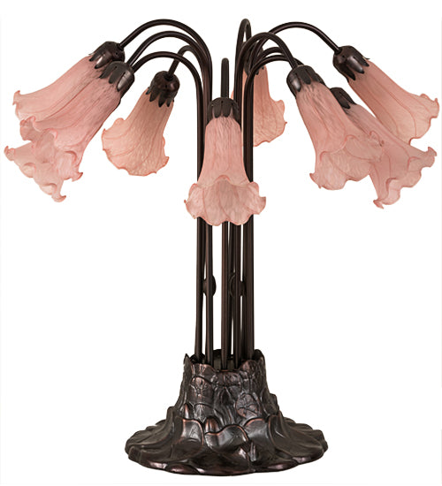 Meyda Tiffany Lighting 14363 Pink Pond Lily Ten Light Table Lamp Lamp Bronze / Dark