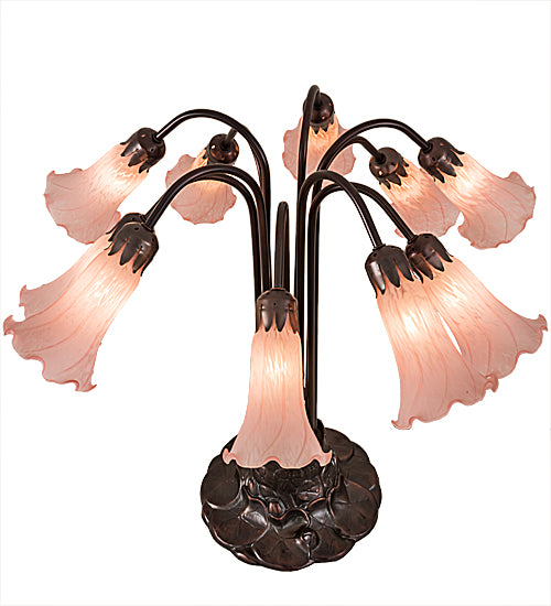 Meyda Tiffany Lighting 14363 Pink Pond Lily Ten Light Table Lamp Lamp Bronze / Dark
