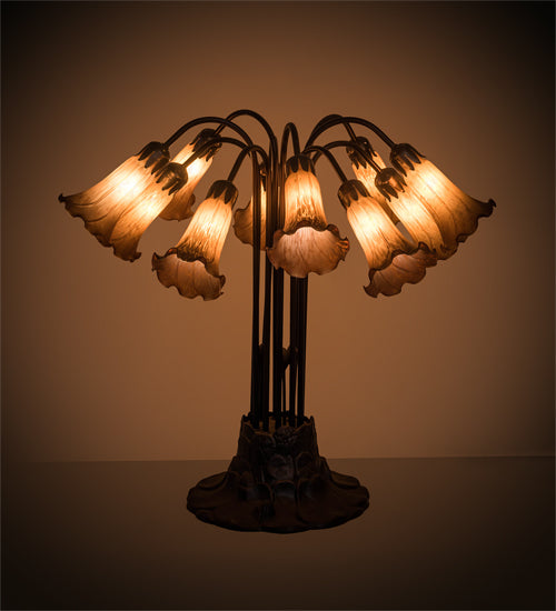 Meyda Tiffany Lighting 14369 Amber Pond Lily Ten Light Table Lamp Lamp Bronze / Dark