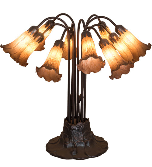 Meyda Tiffany Lighting 14369 Amber Pond Lily Ten Light Table Lamp Lamp Bronze / Dark