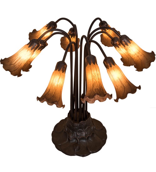 Meyda Tiffany Lighting 14369 Amber Pond Lily Ten Light Table Lamp Lamp Bronze / Dark