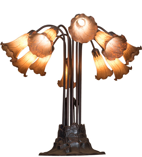 Meyda Tiffany Lighting 14369 Amber Pond Lily Ten Light Table Lamp Lamp Bronze / Dark