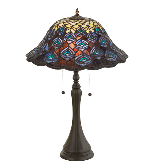Meyda Tiffany Lighting 14574 Tiffany Peacock Feather Two Light Table Lamp Lamp Bronze / Dark