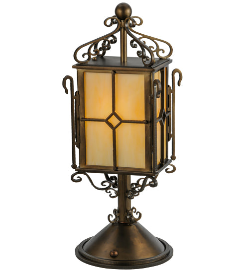 Meyda Tiffany Lighting 145795 Standford One Light Tabletop Lantern Lamp Copper/Antique/Verde