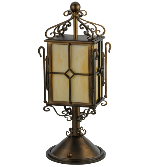 Meyda Tiffany Lighting 145795 Standford One Light Tabletop Lantern Lamp Copper/Antique/Verde