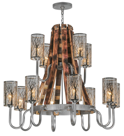 Meyda Tiffany Barrel Stave 147189 Chandelier Light - Nickel,Natural Wood,Stainless Steel