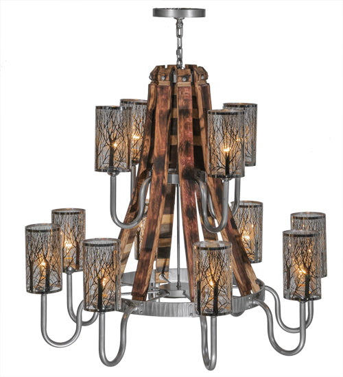 Meyda Tiffany Barrel Stave 147189 Chandelier Light - Nickel,Natural Wood,Stainless Steel