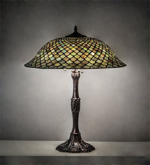 Meyda Tiffany Lighting 147470 Tiffany Fishscale Three Light Table Lamp Lamp Bronze / Dark