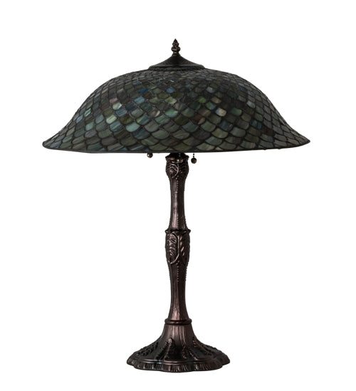 Meyda Tiffany Lighting 147470 Tiffany Fishscale Three Light Table Lamp Lamp Bronze / Dark