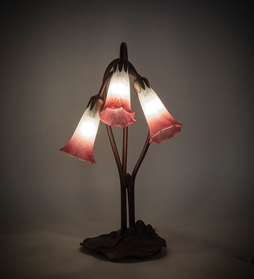 Meyda Tiffany Lighting 14813 Pink/White Pond Lily Three Light Accent Lamp Lamp Bronze / Dark