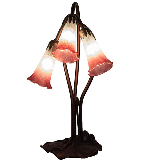 Meyda Tiffany Lighting 14813 Pink/White Pond Lily Three Light Accent Lamp Lamp Bronze / Dark