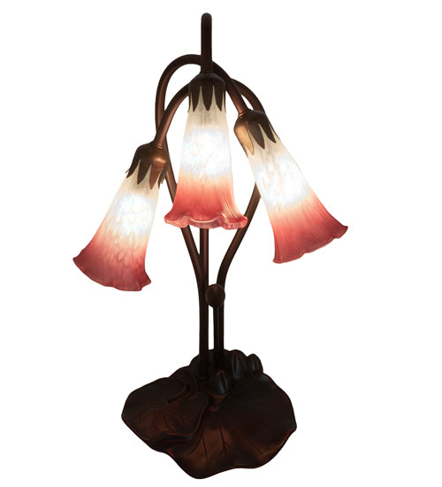 Meyda Tiffany Lighting 14813 Pink/White Pond Lily Three Light Accent Lamp Lamp Bronze / Dark