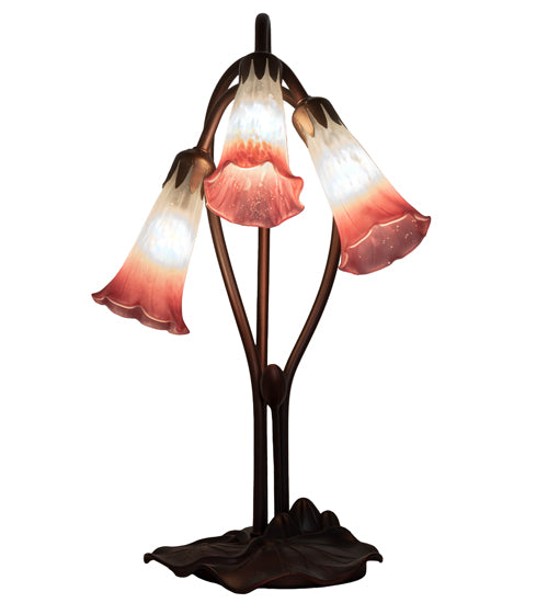 Meyda Tiffany Lighting 14813 Pink/White Pond Lily Three Light Accent Lamp Lamp Bronze / Dark