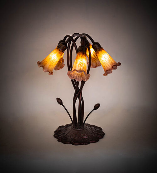 Meyda Tiffany Lighting 14962 Amber/Purple Pond Lily Five Light Accent Lamp Lamp Bronze / Dark
