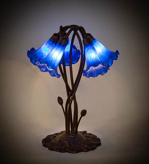 Meyda Tiffany Lighting 14995 Blue Pond Lily Five Light Accent Lamp Lamp Bronze / Dark