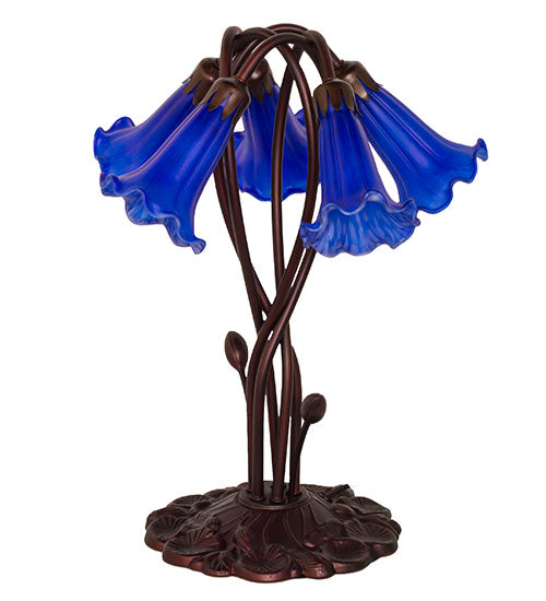 Meyda Tiffany Lighting 14995 Blue Pond Lily Five Light Accent Lamp Lamp Bronze / Dark