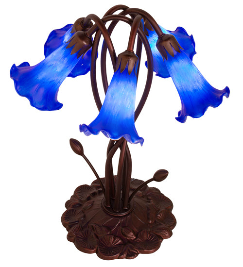 Meyda Tiffany Lighting 14995 Blue Pond Lily Five Light Accent Lamp Lamp Bronze / Dark