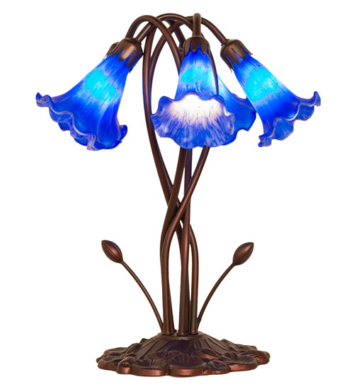 Meyda Tiffany Lighting 14995 Blue Pond Lily Five Light Accent Lamp Lamp Bronze / Dark
