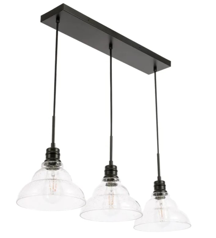 Elegant Clive LD6222BK Pendant Light - Black And Clear Seeded Glass