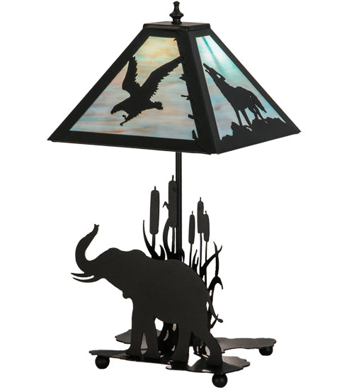 Meyda Tiffany Lighting 150573 Wildlife On The Loose Two Light Table Lamp Lamp Black