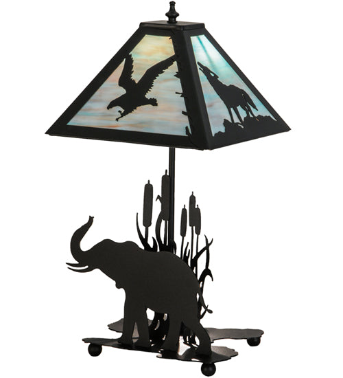 Meyda Tiffany Lighting 150573 Wildlife On The Loose Two Light Table Lamp Lamp Black