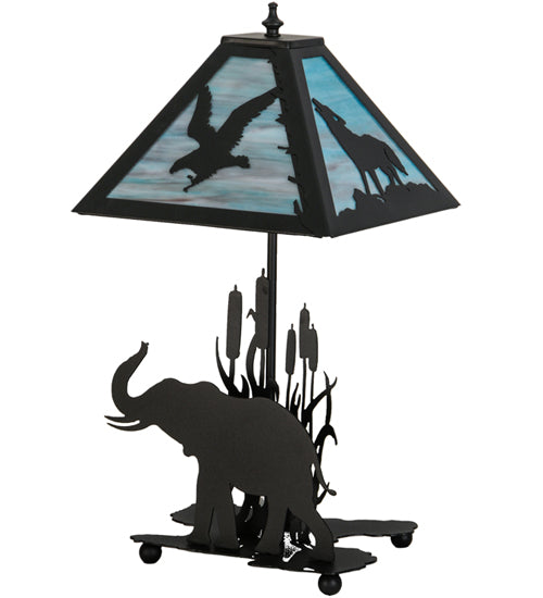 Meyda Tiffany Lighting 150573 Wildlife On The Loose Two Light Table Lamp Lamp Black