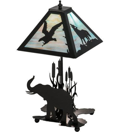 Meyda Tiffany Lighting 150573 Wildlife On The Loose Two Light Table Lamp Lamp Black