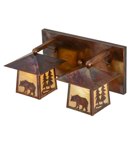 Meyda Tiffany Pine Tree And Bear 150779 Bath Vanity Light 22 in. wide - Vintage Copper