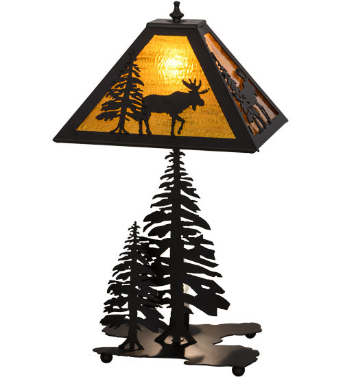 Meyda Tiffany Lighting 151431 Lone Moose Two Light Table Lamp Lamp Bronze / Dark