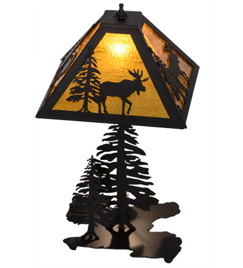 Meyda Tiffany Lighting 151431 Lone Moose Two Light Table Lamp Lamp Bronze / Dark