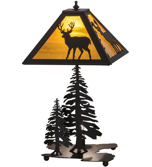 Meyda Tiffany Lighting 151433 Placid Deer Two Light Table Lamp Lamp Bronze / Dark