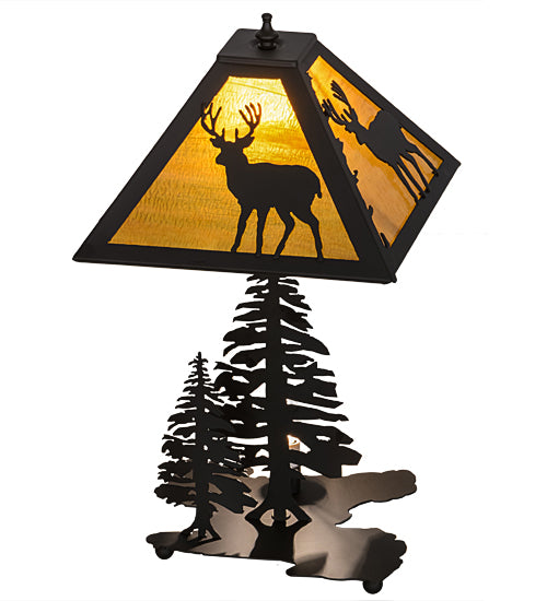 Meyda Tiffany Lighting 151433 Placid Deer Two Light Table Lamp Lamp Bronze / Dark