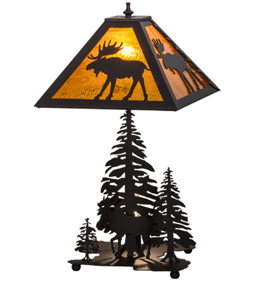 Meyda Tiffany Lighting 151467 Moose Through The Trees Two Light Table Lamp Lamp Bronze / Dark